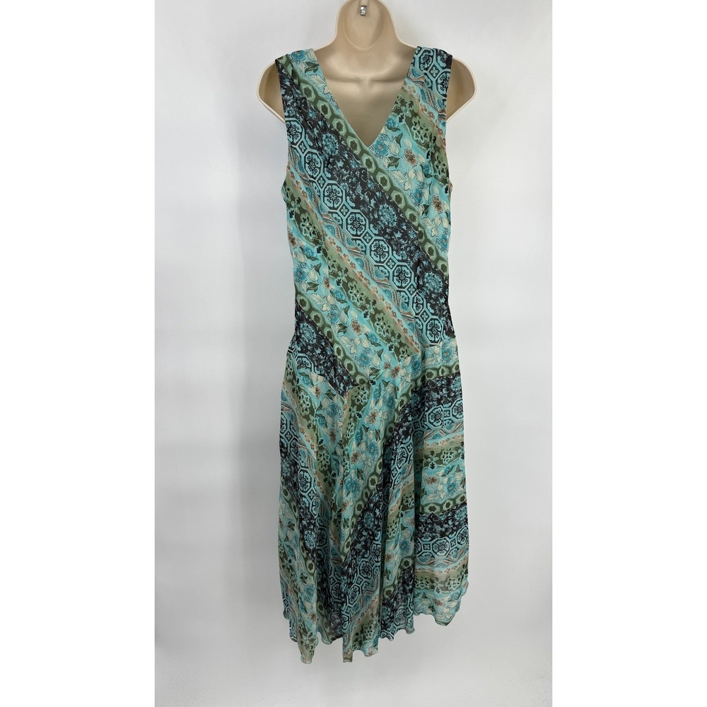 Vintage Y2K Dressbarn Handkerchief Hem Dress Womens 14 Turquoise Floral Fairy - Picture 3 of 16